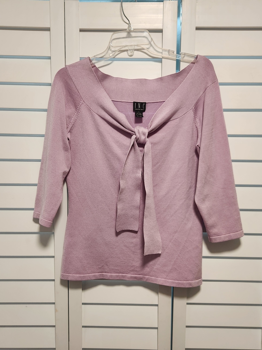 INC International Concepts Lilac Tie-Neck 3/4 Sleeve Top
